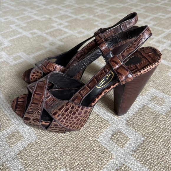 Ash Croc Embossed Brown Leather Slingback Heels Sandals Resort Shoes 38 (7.5-8) - Picture 8 of 10